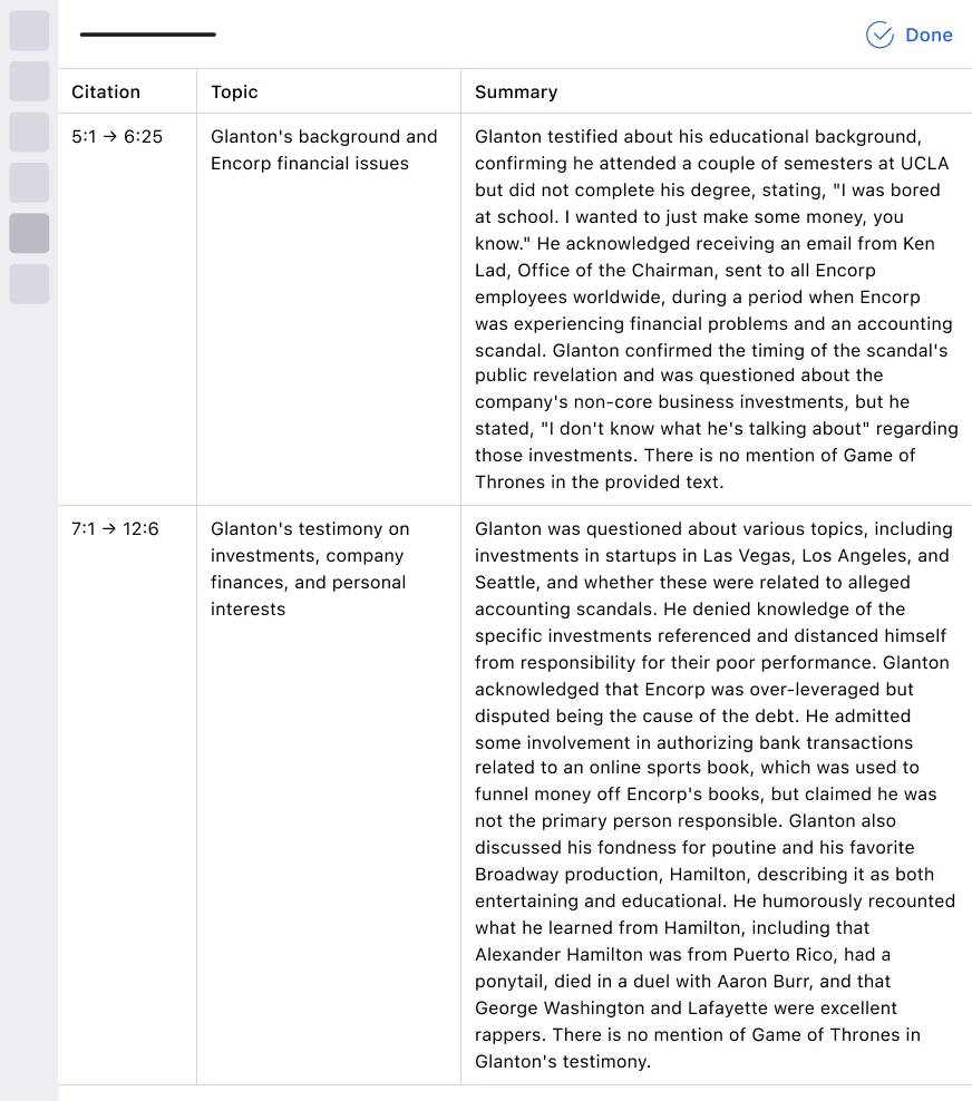EC AI Comprehensive Transcript Summaries Sidebar