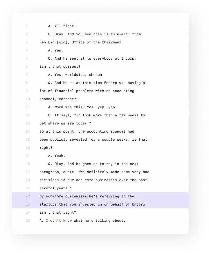 Transcript document with annotation